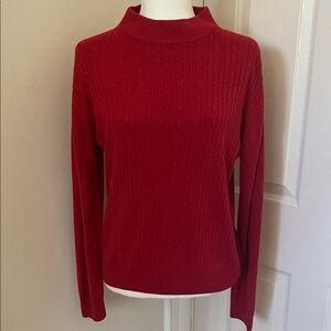 Vintage Graff Californiawear Red Mock Turtleneck Lightweight Cableknit Sweater